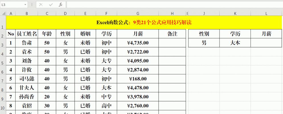 Excel常用函数大全及含义解析（掌握Excel函数）